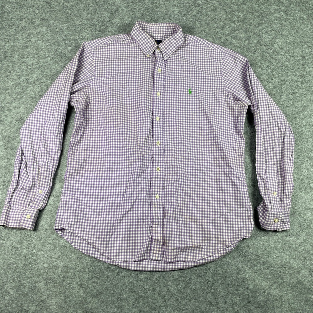 Ralph Lauren Button Down Shirt Mens L Purple Gingham Check Long Sleeve Preppy